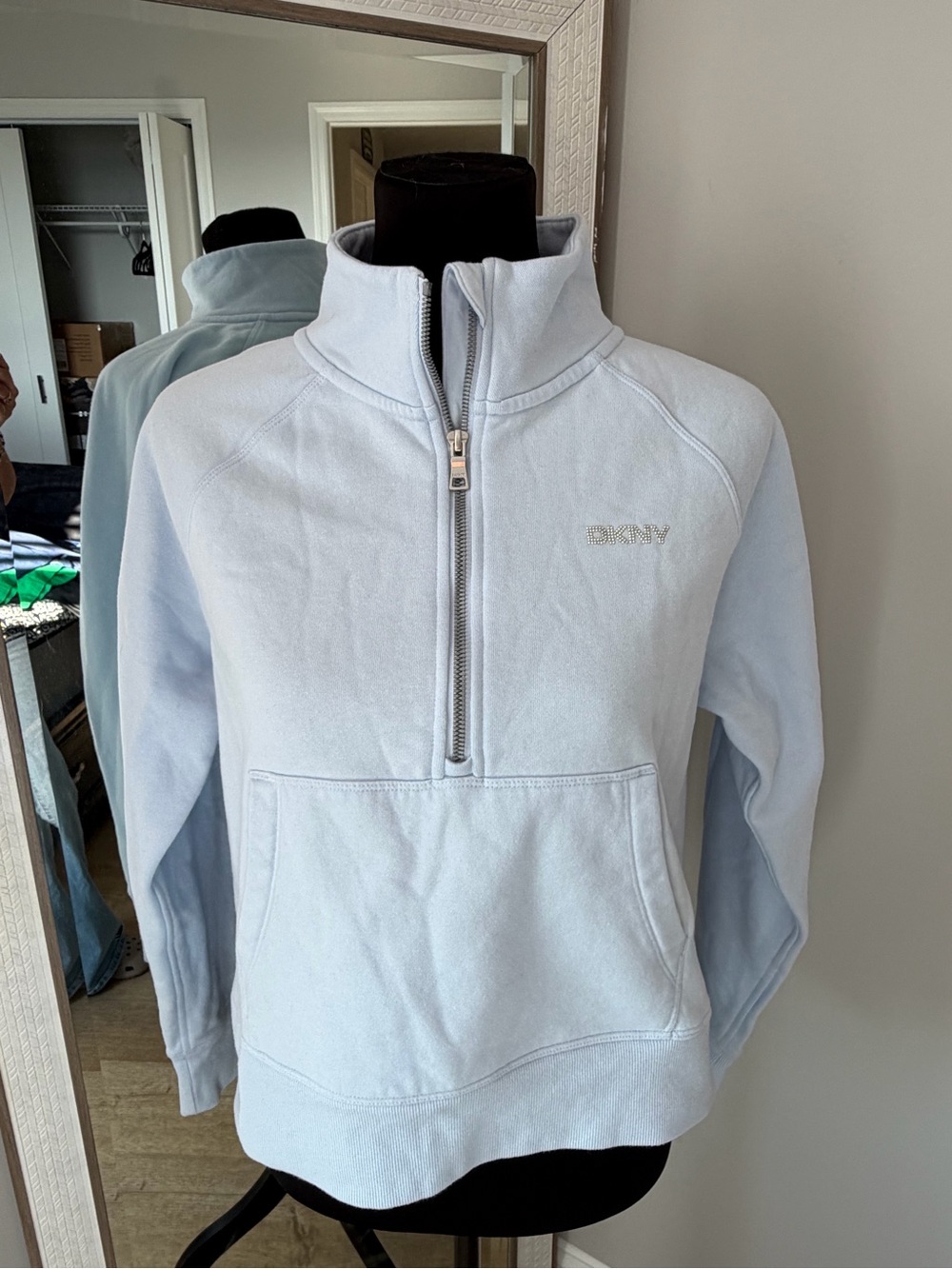 DKNY Pale Blue Half-Zip Turtleneck Pullover Sweater